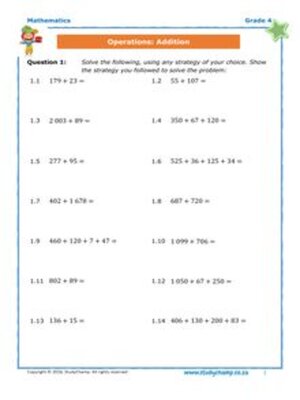 cover image of Grade 4 Maths Worksheet: Addition and Number Lines